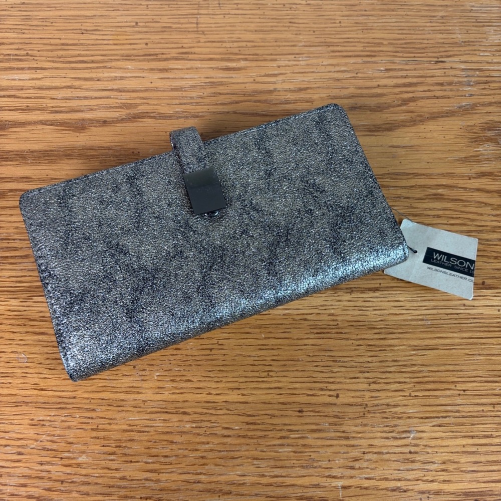 Wilson's Leather W Addison Wallet Metallic Silver Pewter LG4480-98 NWT